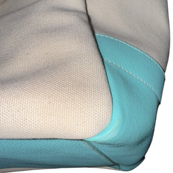 TIFFANY & CO Large Tiffany Blue/Natural Canvas Leather Trim Canvas Tote Bag - Picture 9 of 14